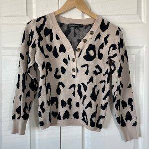 MEROKEETY Cheetah Animal print v-neck sweater